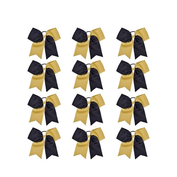 12 count 8” Two Tone Gold & Black Handmade Ponytail  for Teens,Tween dance - Picture 3 of 12